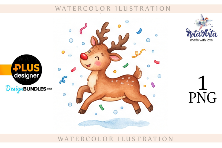Christmas deer watercolor illustration