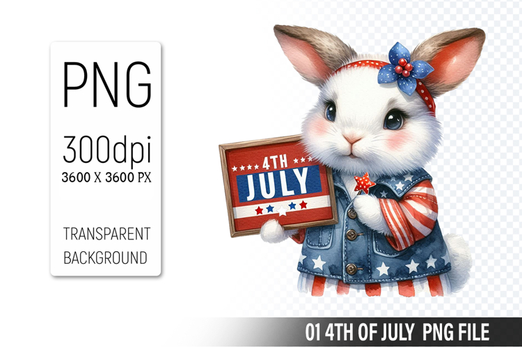 4th Of July Bunny Sublimation Clipart PNG Design