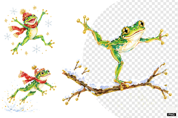 Winter Snowy Frogs PNG