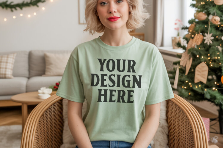 Comfort Colors 1717 Bay Christmas T-Shirt Mockup, Boho example image 1