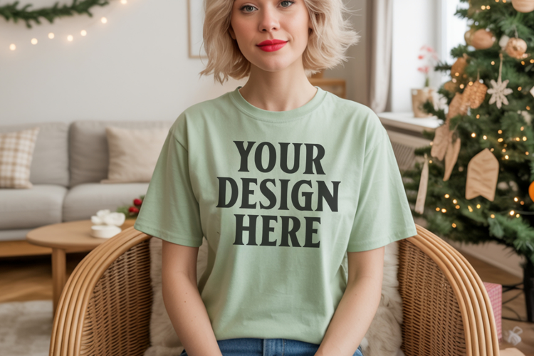 Comfort Colors 1717 Bay Christmas T-Shirt Mockup, Boho