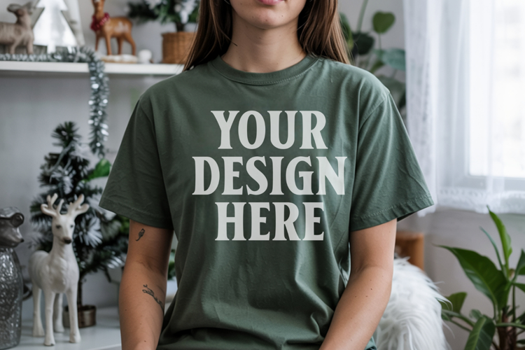Christmas Comfort Colors 1717 Moss T-Shirt Mockup Real