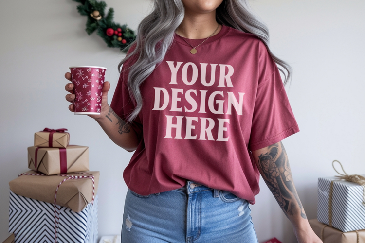 Crimson Christmas Comfort Colors 1717 TShirt Mockup,cc17