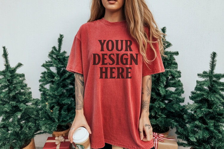 Christmas Comfort Colors 1717 Crimson TShirt Mockup, CC 1717 example image 1