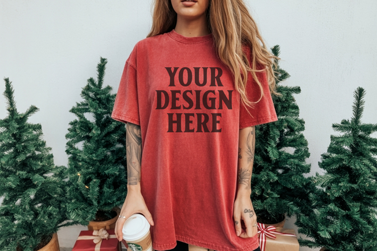 Christmas Comfort Colors 1717 Crimson TShirt Mockup, CC 1717