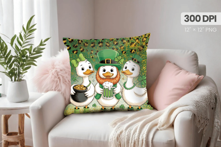 Lucky Geese with Pot of Gold Pillow PNG Sublimation Design