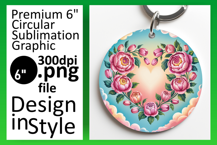 Lovely Round Design for Sublimation , Flowers Heart