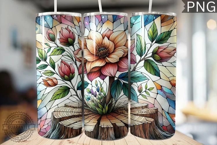 Watercolor Flower Wooden Stump Tumbler - High Quality 3Dpi