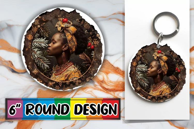 Holiday Keychain Round Design Woman Portrait Sublimation