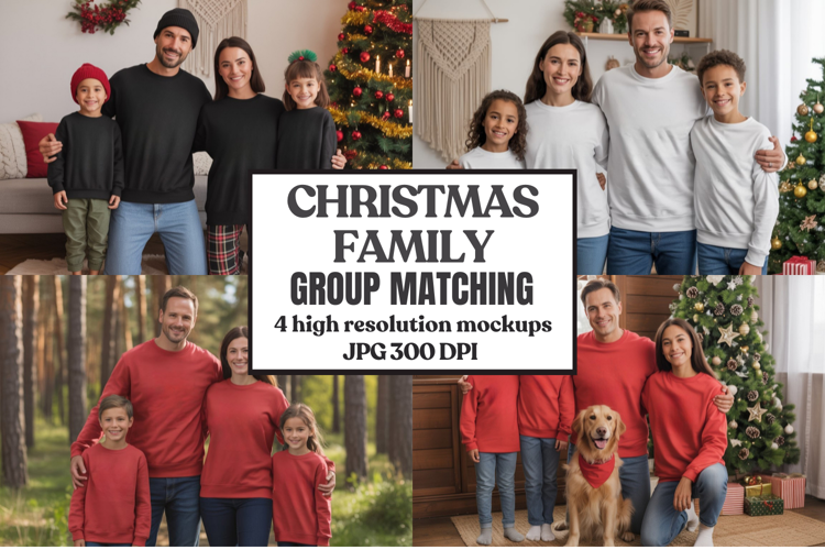 Christmas Family Matching T-Shirt Mockups | Holiday Group