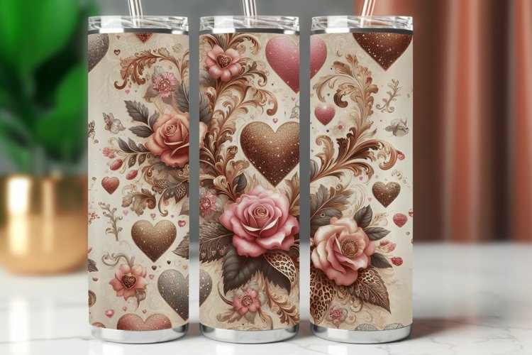 Valentine Tumbler Wrap 20 oz - floral heart roses example image 1