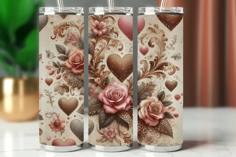 Valentine Tumbler Wrap 20 oz - floral heart roses