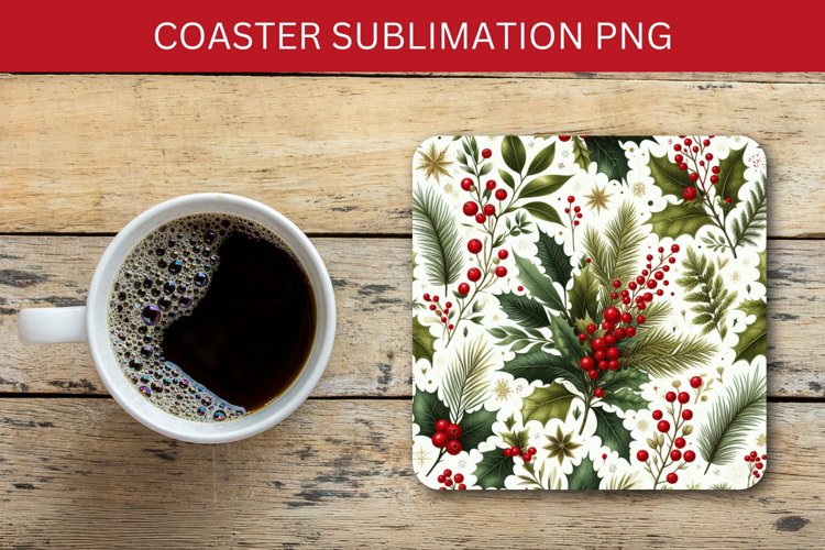 square coaster - christmas pine leaves pattern