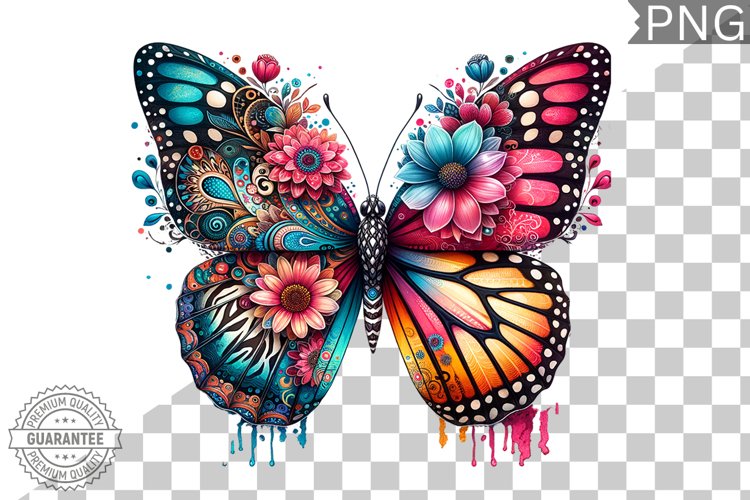 Vibrant Floral Butterfly Sublimation - Clipart PNG Design