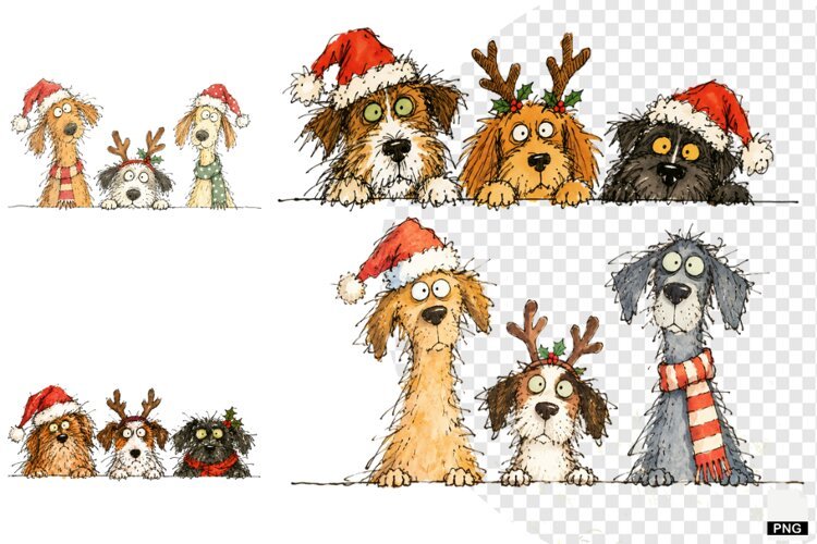 Whimsical Christmas Dogs Peeking PNG example image 1