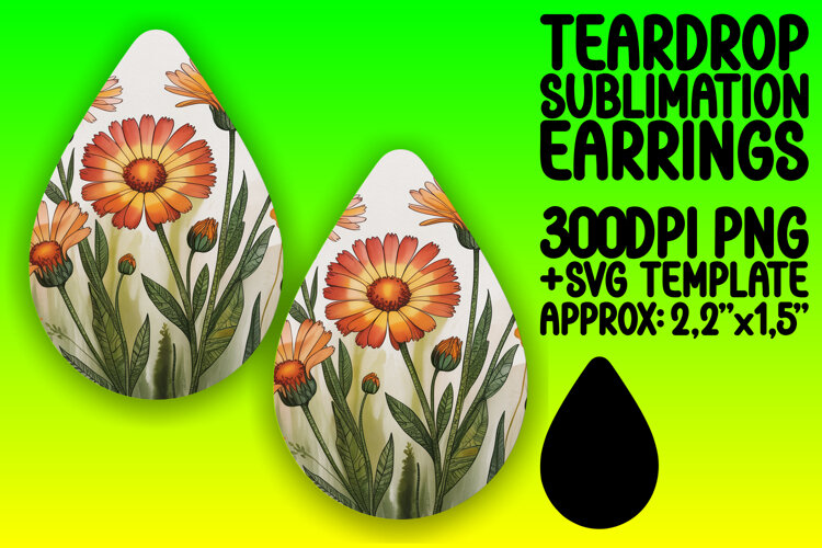 Creative Teardrop Earrings Sublimation Template , Flowers example image 1