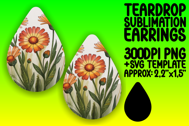 Creative Teardrop Earrings Sublimation Template , Flowers
