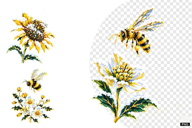Winter Bees Garden Clipart