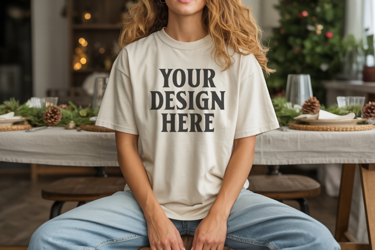 Ivory Christmas Comfort Colors 1717 T-shirt Mockup