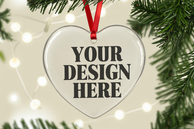 Christmas Heart Crystal Glass Ornament Mockups