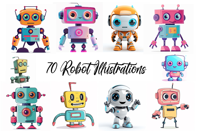 70 Robot Kawaii Characters Illustration Sticker Ideas JPG