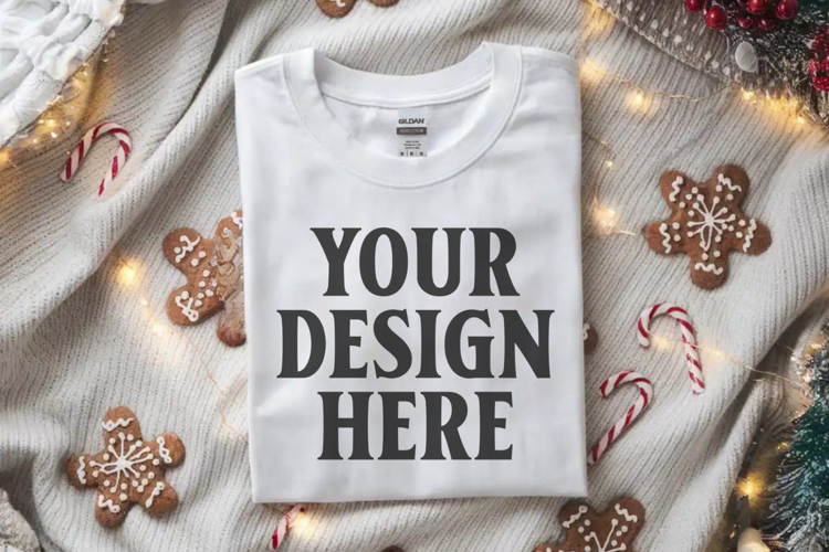 Gildan 64000 White Folded Christmas Flat Lay T-shirt