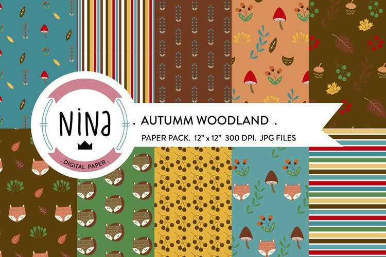 Woodland Digital Paper Pack, Forest pattern, scrapbook paper