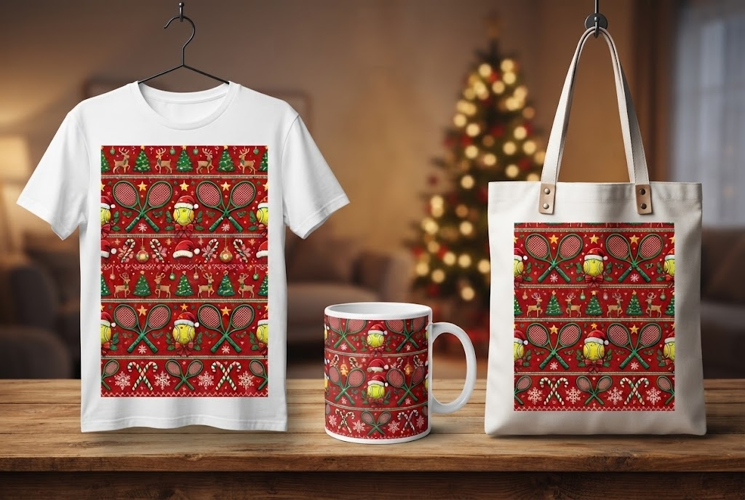 Christmas Tennis Ugly Sweater Pattern Design