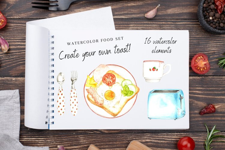 Watercolor Kitchen Clipart, Cooking Culinary Digital Set example image 1