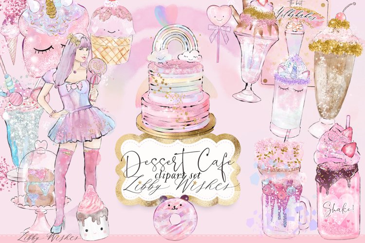 Dessert cafe cake milkshake watercolour clipart illustration example image 1