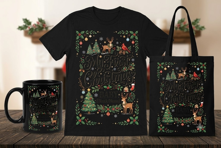 My First Christmas Baby PNG | Personalized Holiday Design