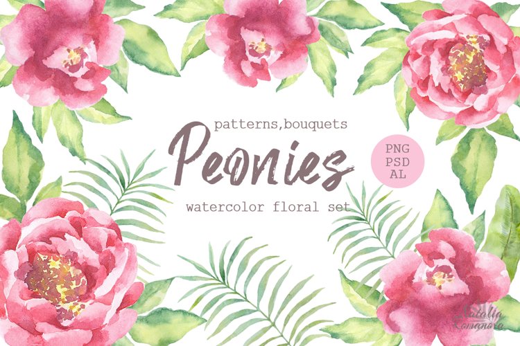 Watercolor Peonies set - Free Design of The Week example image 1
