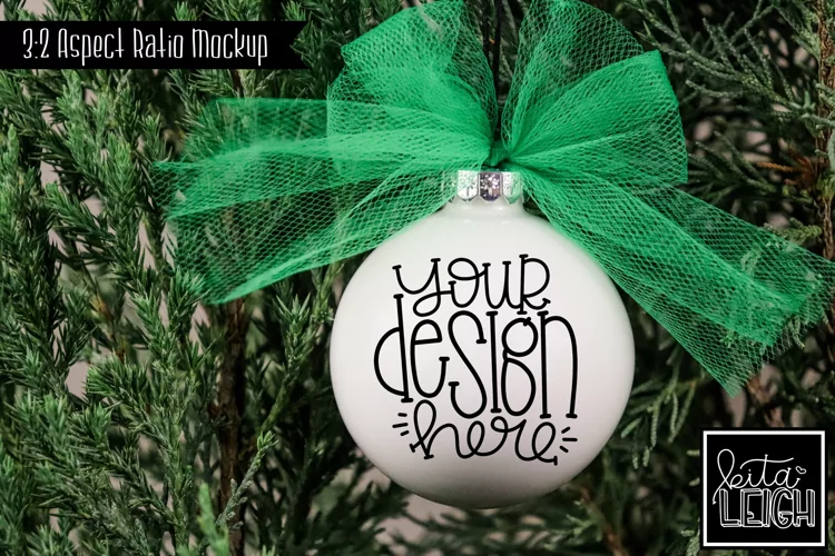 Green Tulle Round Ornament Mockup | Stylized Stock Photo