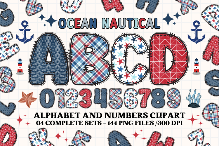 Ocean Nautical png alphabet, ocean nautical letters doodle