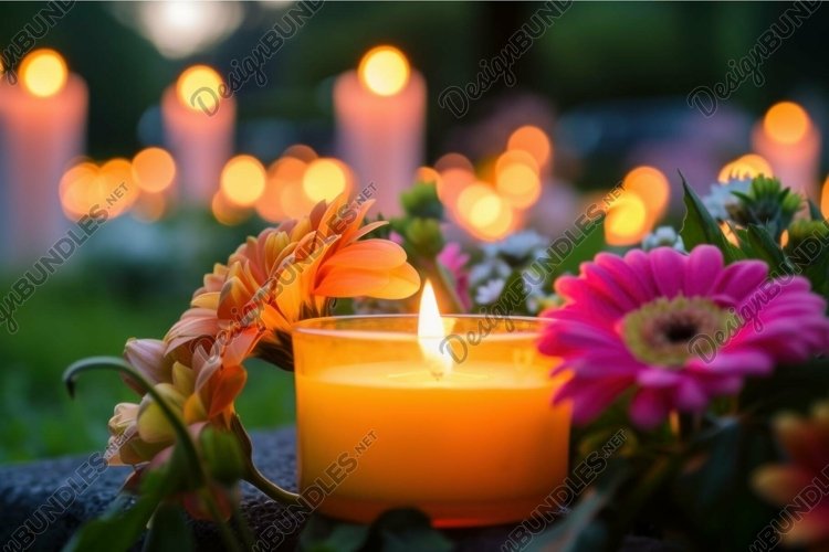 Serene candlelight with flowers at twilight