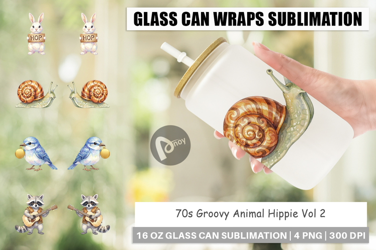 70s Groovy Animal Hippie Glass Can