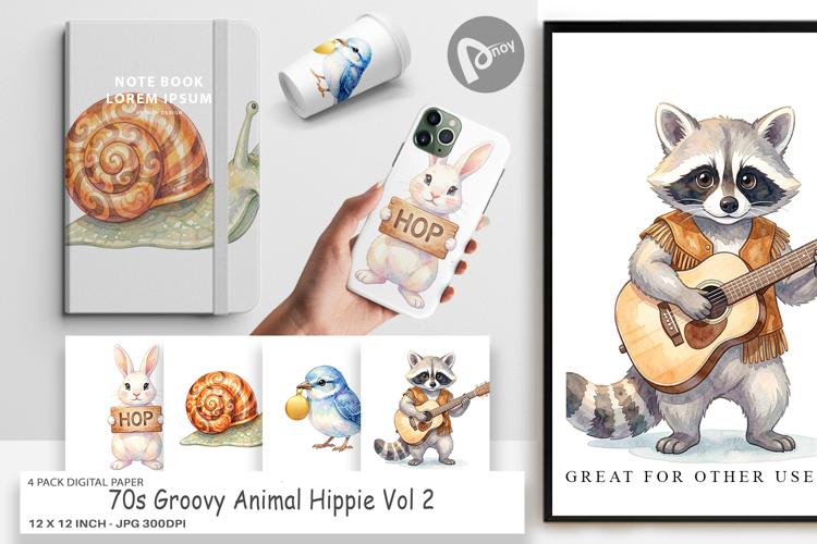 70s Groovy Animal Hippie Digital Paper