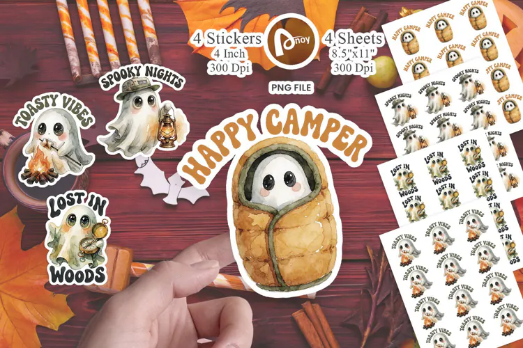 Retro Autumn Campfire Ghosts Sticker