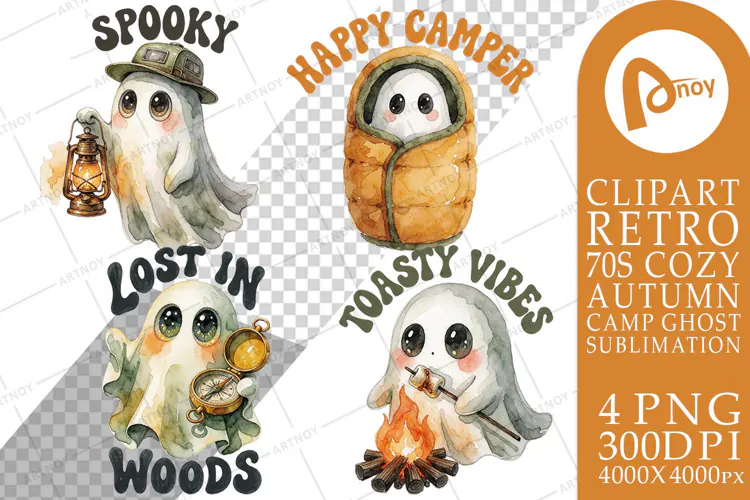 Retro Autumn Campfire Ghosts Sublimation