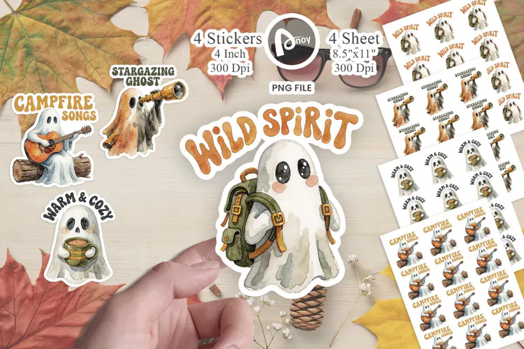 Retro Autumn Campfire Ghosts Sticker