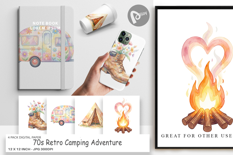 70s Retro Camping Digital Paper