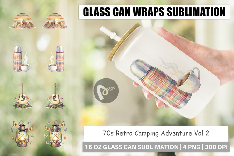 70s Retro Camping Adventure Glass Can