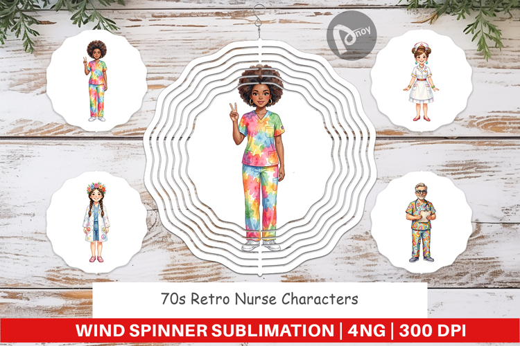 70s Retro Nurse Characters Wind Spinner