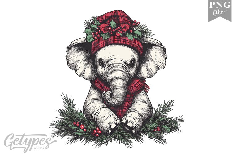 Christmas Elephant Clipart Design - High Quality 300 Dpi