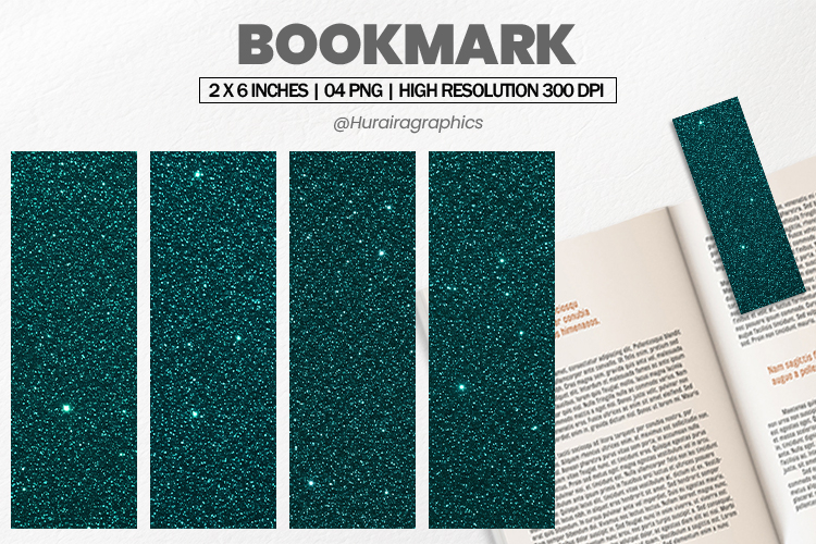 Teal Glitter Bookmarks PNG, Bookmark Sublimation