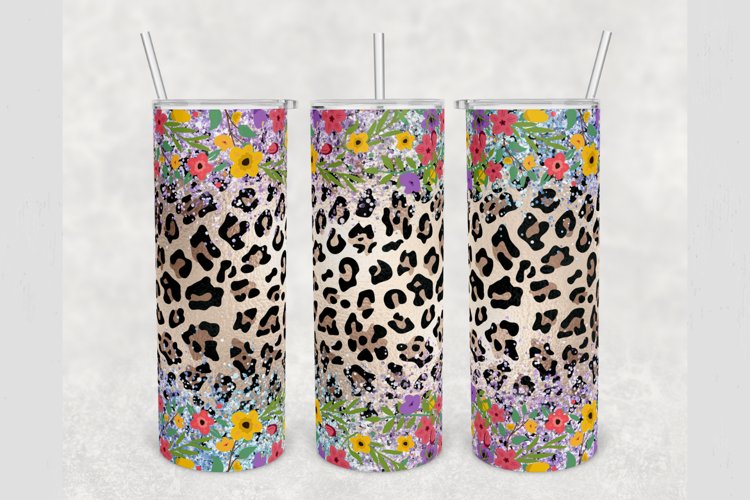 Leopard Print Summer Floral Glitter 20oz tumbler sublimation