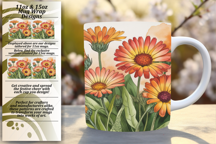 Floral 11oz Mug Wrap Png Template , Flowers