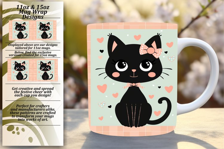 Playful Watercolor Cat Mug Wrap Design PNG