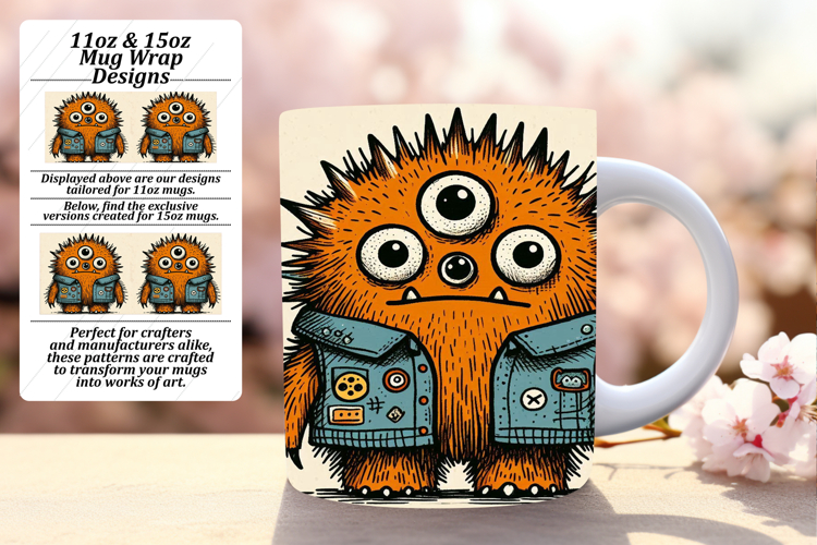 Beautiful 15oz Mug Wrap Png Design , Monster