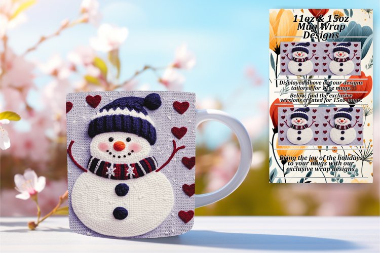 Beautiful 15oz Mug Wrap Png Design , Snowman